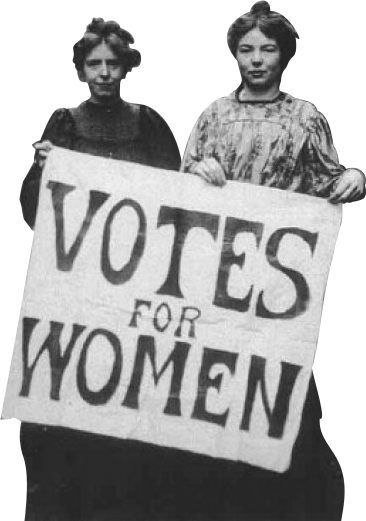 Annie Kenney and Christabel Pankhurst displaying Votes for Women banner